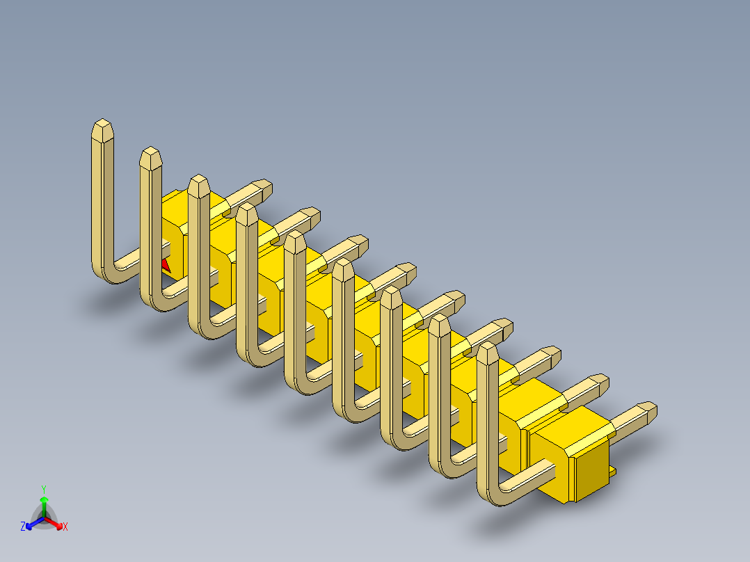 彩色公排针 100mil 2.54mm 系列-DS1022_yellow_09p_100mil_TypeU_rev1.0主视图