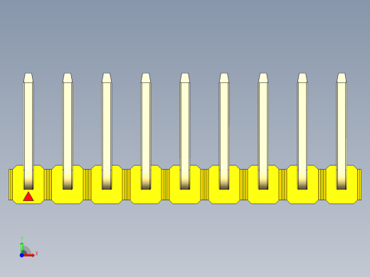彩色公排针 100mil 2.54mm 系列-DS1022_yellow_09p_100mil_TypeU_rev1.0前视缩略图