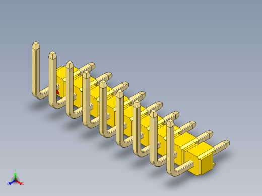 彩色公排针 100mil 2.54mm 系列-DS1022_yellow_09p_100mil_TypeU_rev1.0正等轴测缩略图