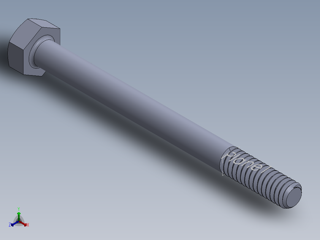 UNC 六角螺栓-Hex Bolt 0.250-20 x 3正等轴测图