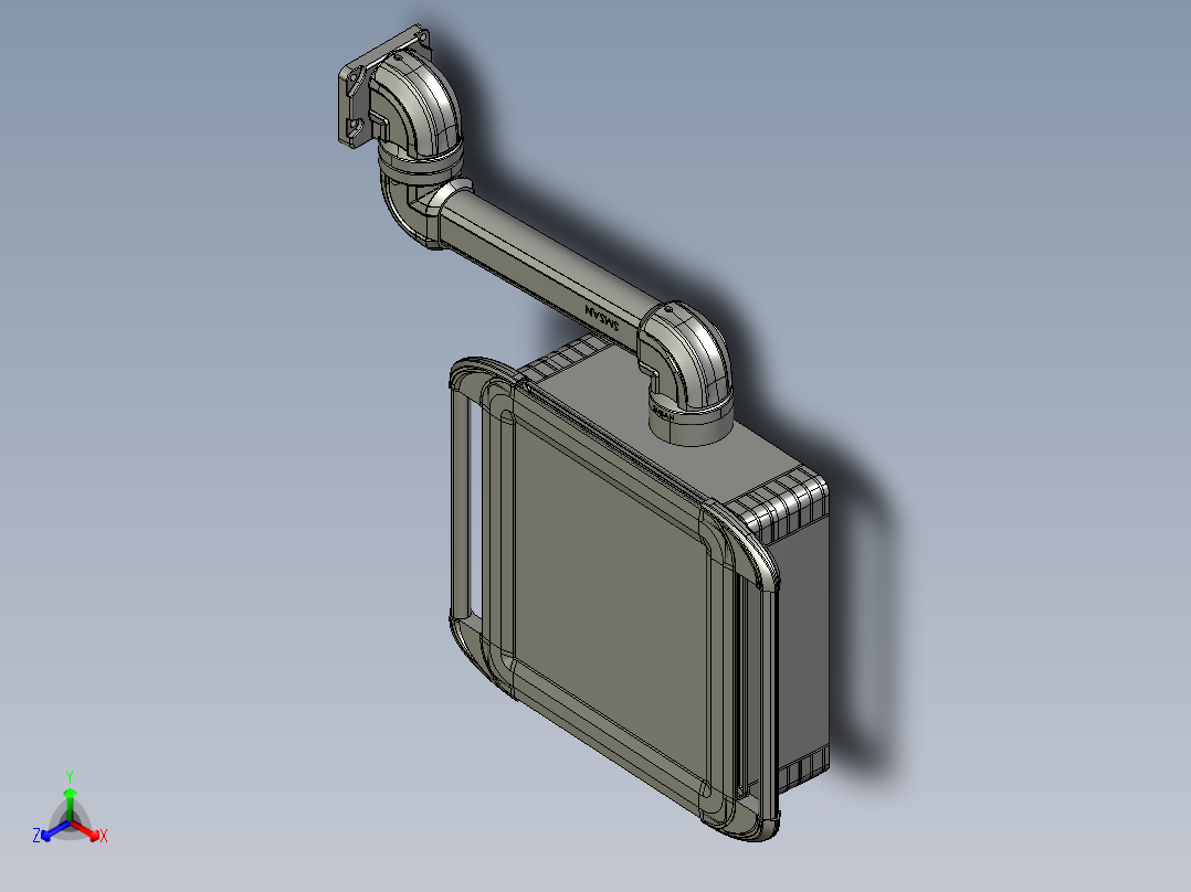 向上墙座+90度箱体连接器+控制箱正等轴测图