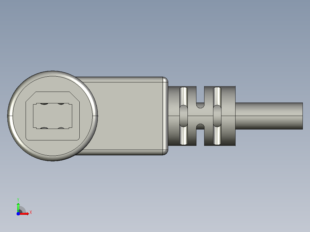 USB Type-B - 公头 - 90°前视图