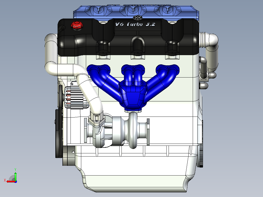 3.2T双涡轮增压V6缸内直喷发动机后视图