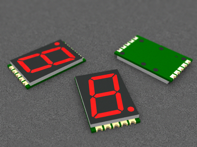 一个薄的表面贴装一位数7段LED显示屏。彩色红色LED s数字高17，78毫米