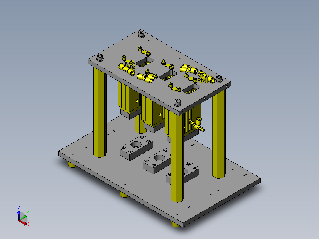 双手同时按下的开关机构正等轴测图