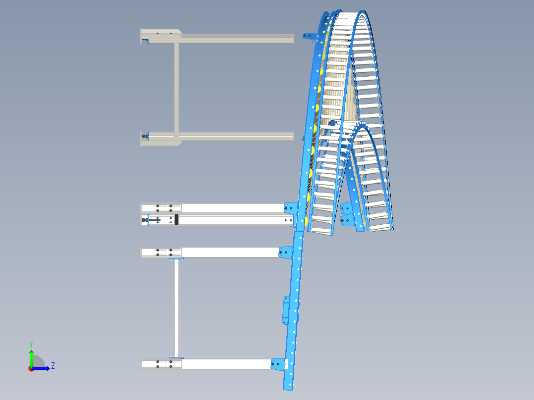 曲线斜坡滚筒输送线左视图