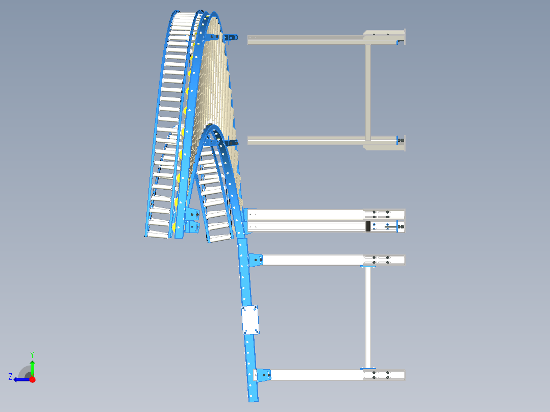曲线斜坡滚筒输送线右视图