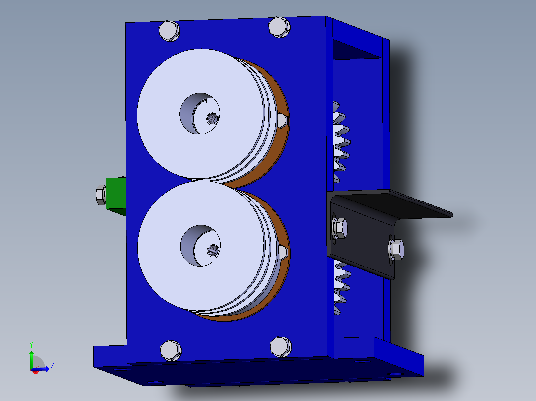 双齿轮滚筒牵引输送效直装置设计三维模型