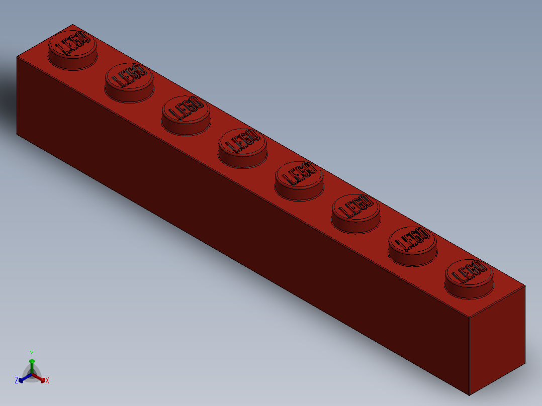 乐高套装 4421基本积木-300821 Bright Red Brick 1 x 8.SLDPRT正等轴测图