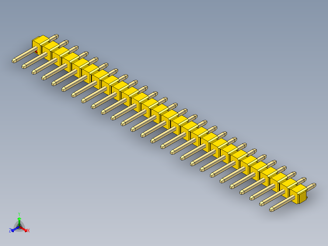 彩色公头100mil（2.54mm）系列-DS1021_yellow_1x27p_100mil_Type1_rev1.0主视图