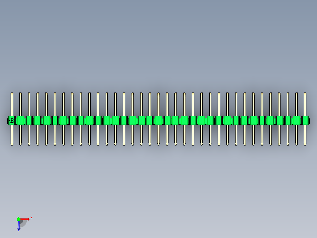彩色公排针 100mil 2.54mm 系列-DS1022_green_3x35p_100mil_TypeD_rev1.0俯视图