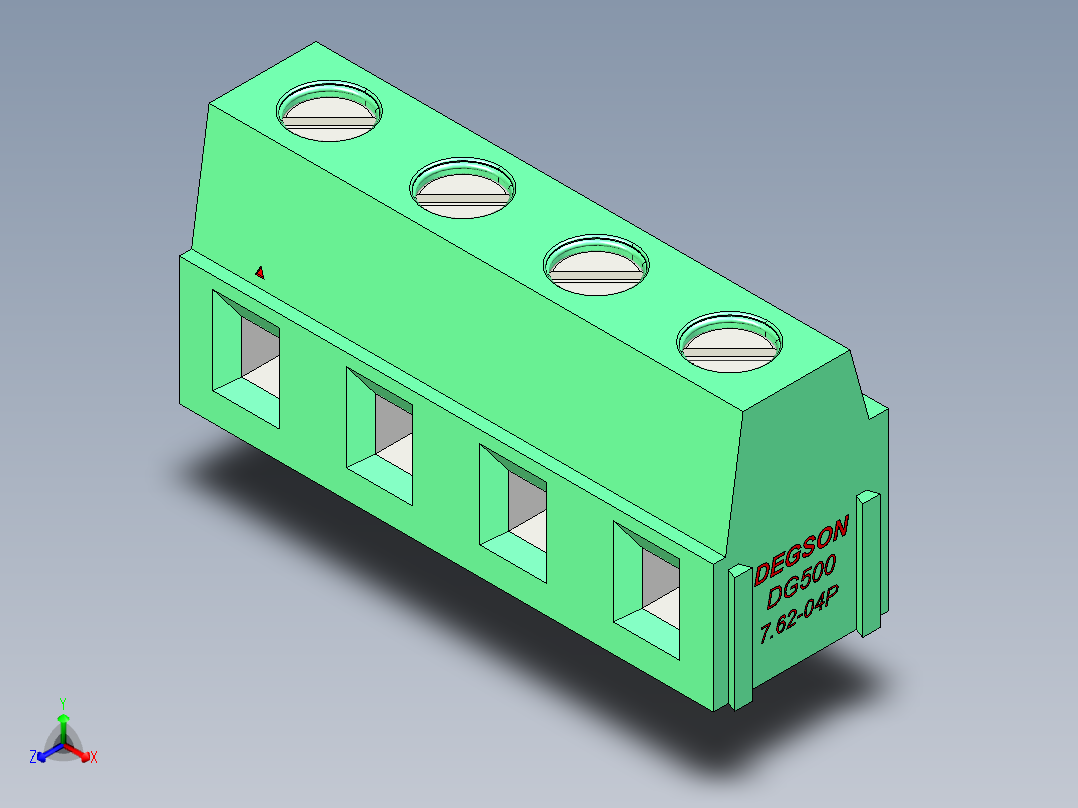 DEGSON DG500 系列 5.05.087.62mm 接线端子-DG500-7.62-04P-14-00AH正等轴测图