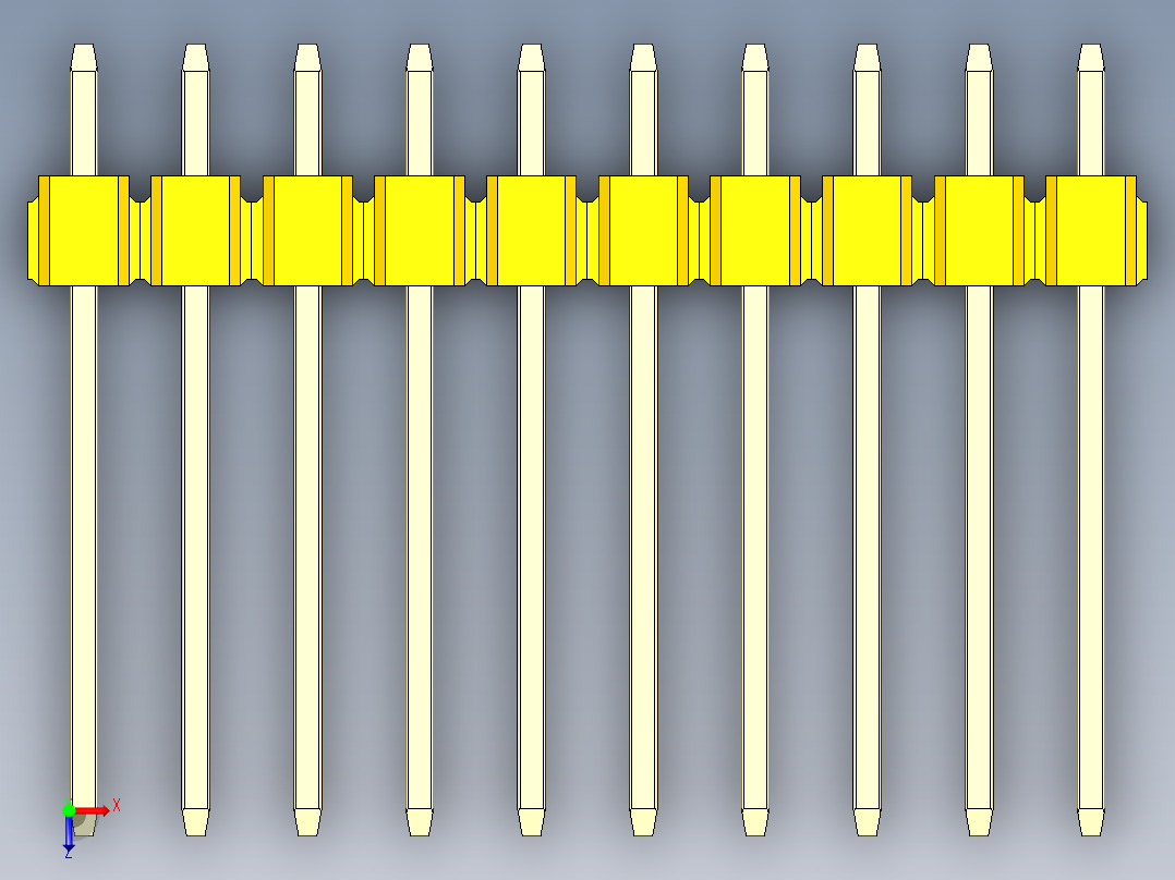 彩色公头100mil（2.54mm）系列-DS1021_yellow_1x10p_100mil_Type5_rev1.0俯视图