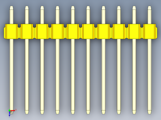 彩色公头100mil（2.54mm）系列-DS1021_yellow_1x10p_100mil_Type5_rev1.0俯视缩略图