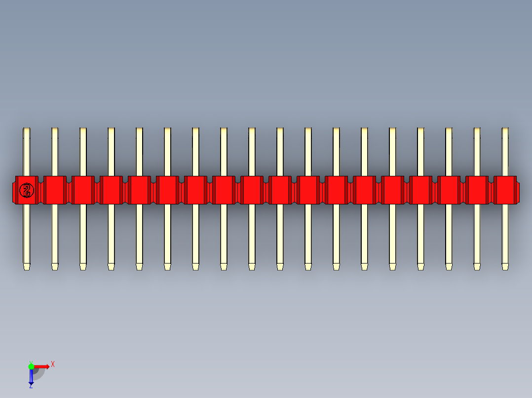 彩色公排针 100mil 2.54mm 系列-DS1022_red_2x18p_100mil_TypeD_rev1.0俯视图
