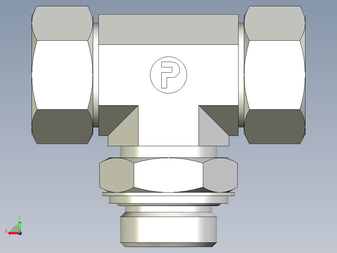 卡套式工业通用硬管接头EO_Adjustable_locknut_branch_tee_TEE28LRCF后视图