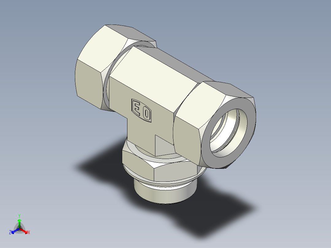 卡套式工业通用硬管接头EO_Adjustable_locknut_branch_tee_TEE28LRCF正等轴测图