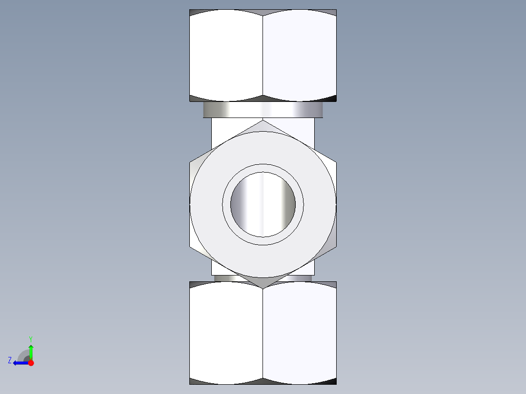 卡套式工业通用硬管接头EO_Swivel_nut_run_tee_EL15ZL71右视图
