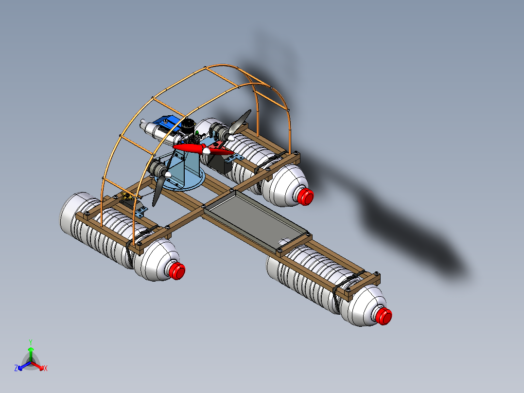 用矿泉水瓶做的玩具小船艇3D数模图纸 STP格式主视图