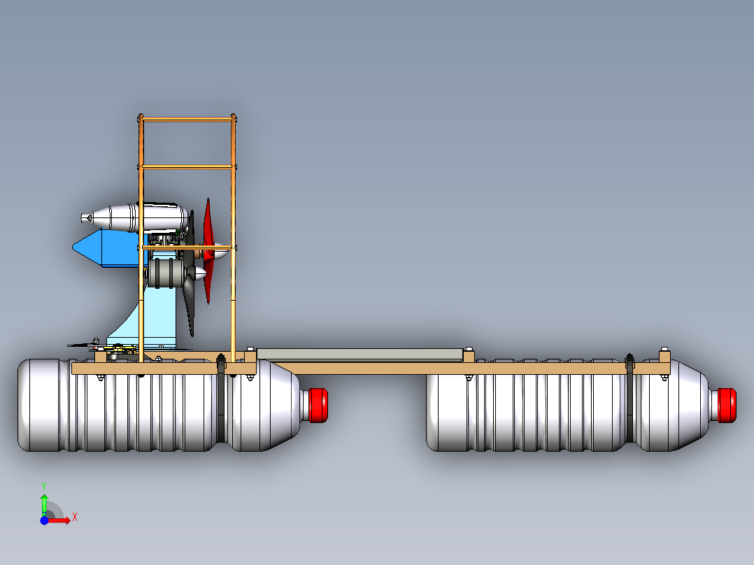 用矿泉水瓶做的玩具小船艇3D数模图纸 STP格式前视图