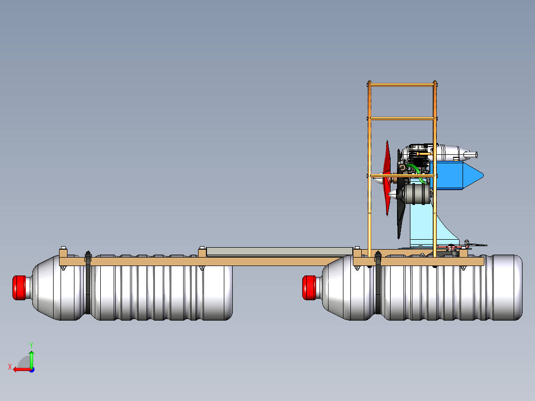 用矿泉水瓶做的玩具小船艇3D数模图纸 STP格式后视图
