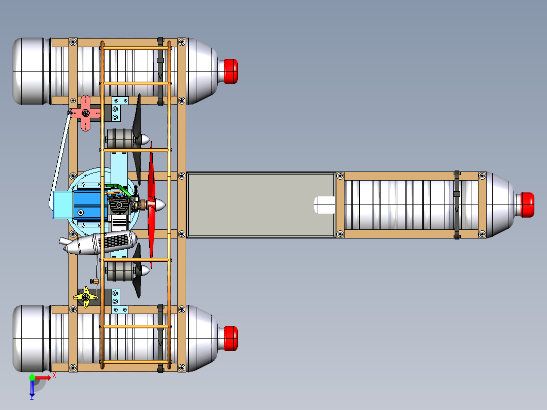 用矿泉水瓶做的玩具小船艇3D数模图纸 STP格式俯视图