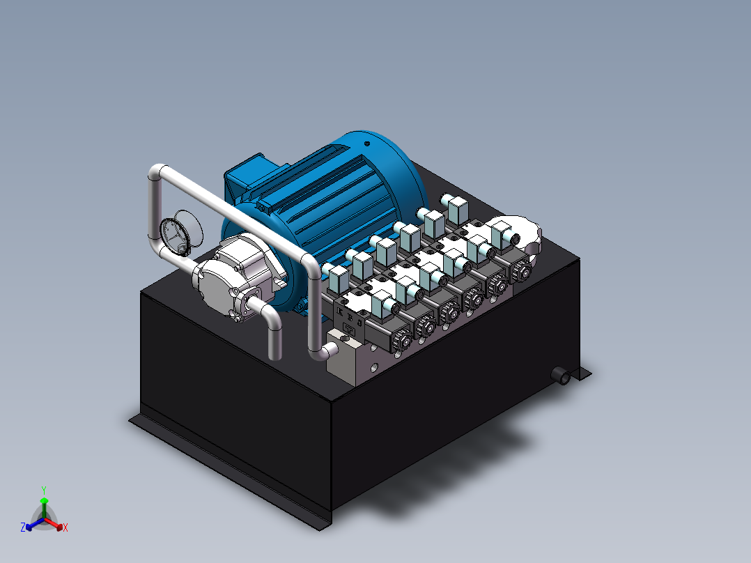 液压站1.5KW装配图正等轴测图