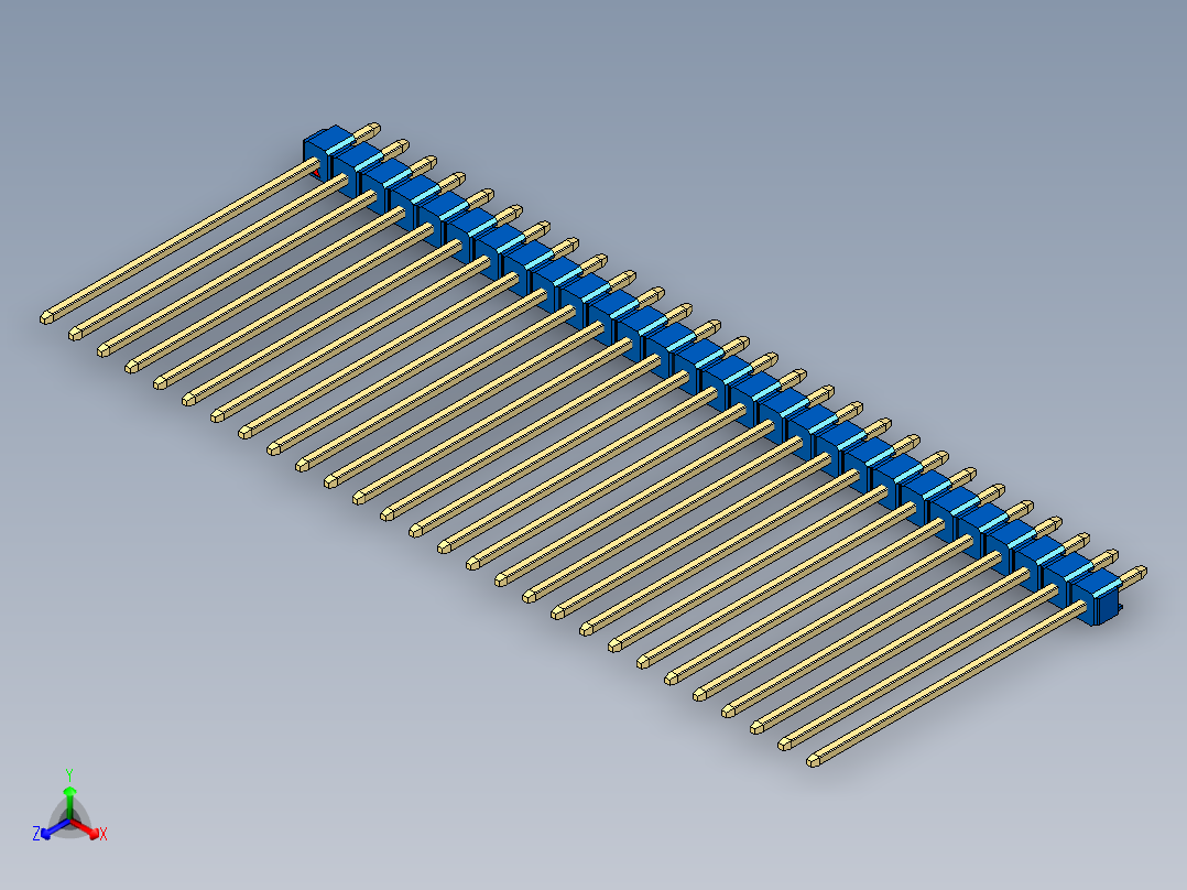 彩色公头100mil（2.54mm）系列-DS1021_blue_1x28p_100mil_Type43_rev1.0正等轴测图