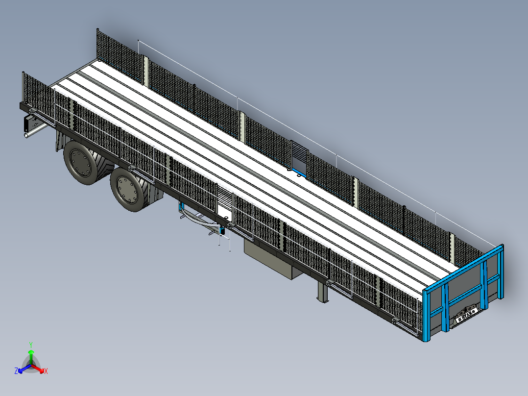 A2004601-木地板平板拖车正等轴测图