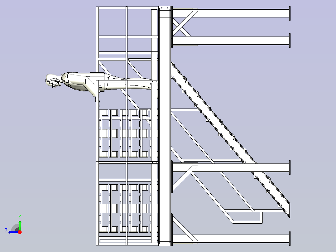 木质托盘存放钢结构平台设计右视图