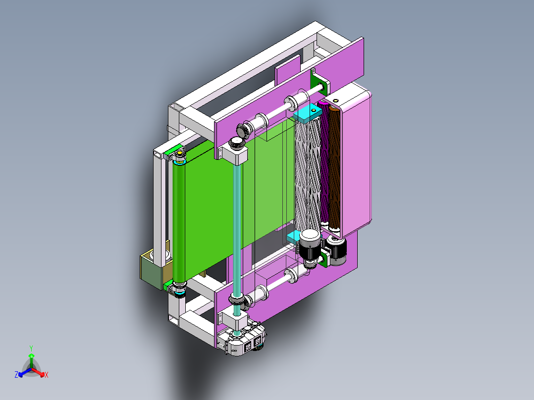 木材找圆旋切一体机正等轴测图