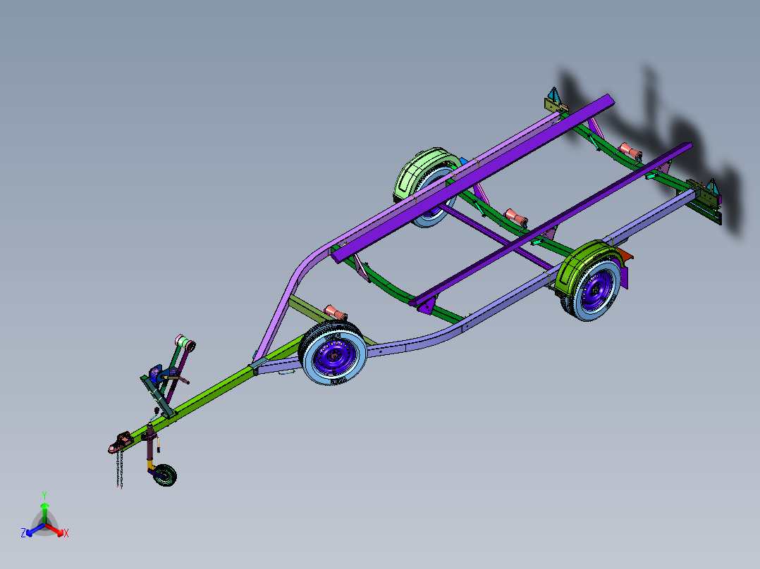 小型可调牵引型冲锋舟拖车