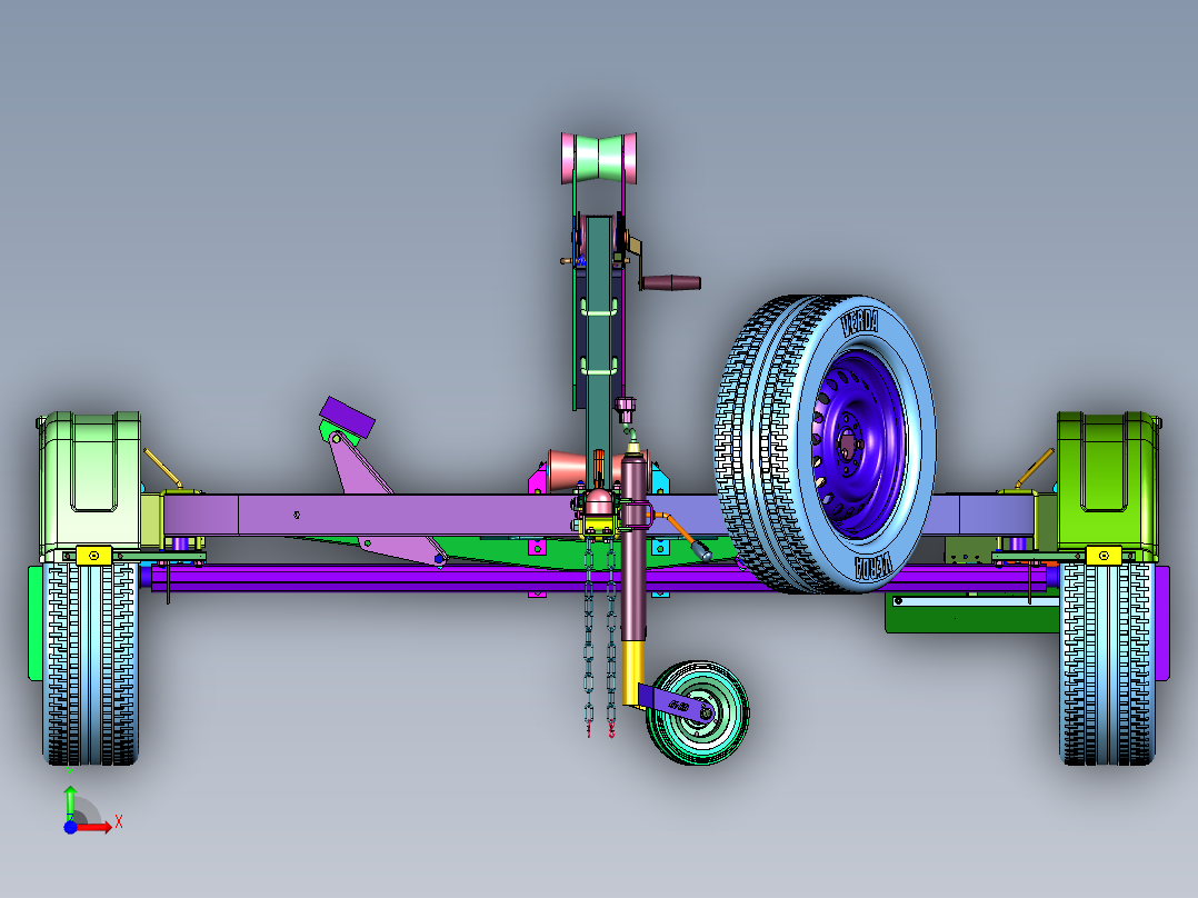小型可调牵引型冲锋舟拖车前视图
