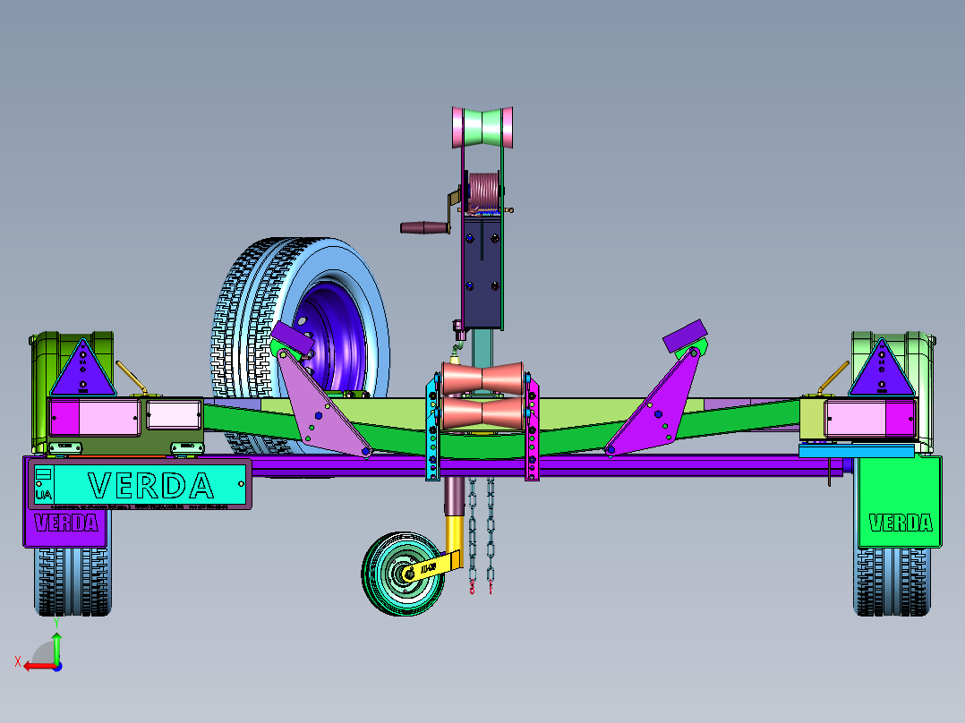 小型可调牵引型冲锋舟拖车后视图