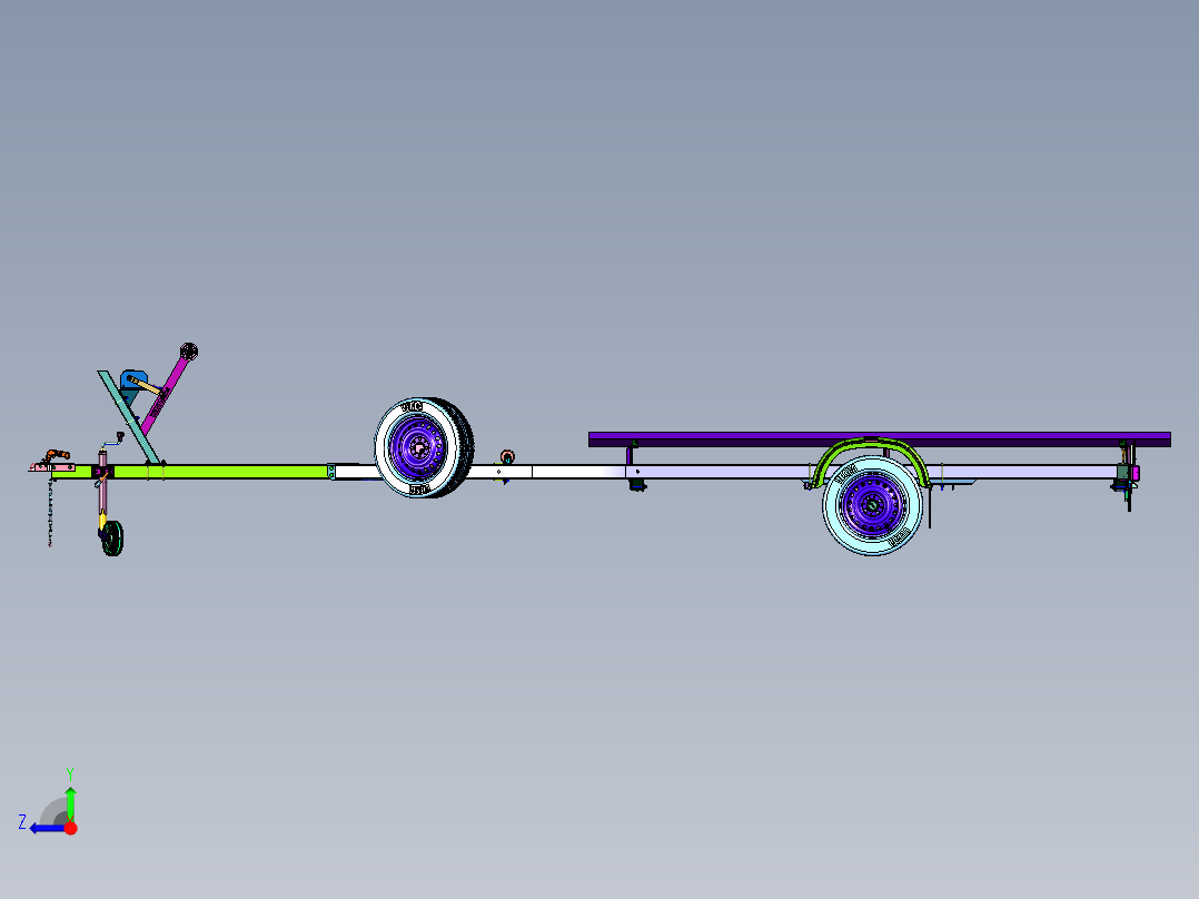 小型可调牵引型冲锋舟拖车右视图