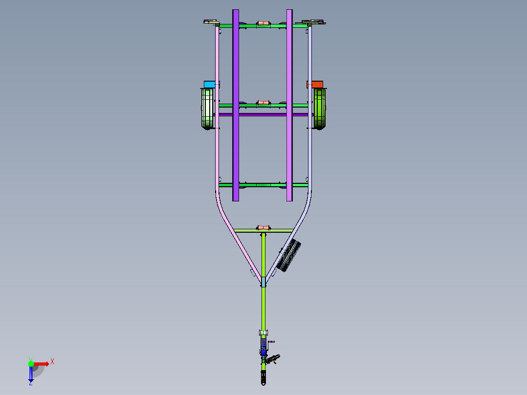 小型可调牵引型冲锋舟拖车俯视图