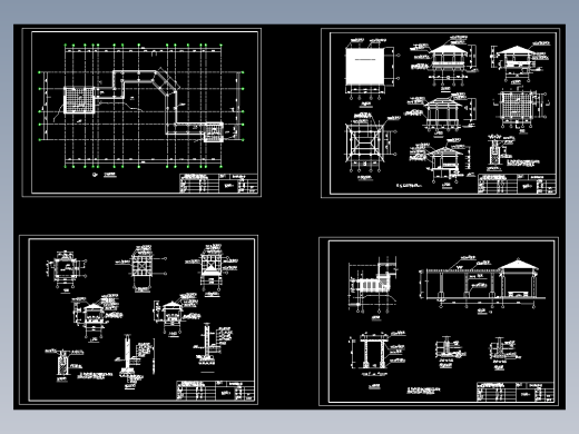 L1233现代中式仿古防腐木亭木长廊景观花架长廊CAD施工图基础详图