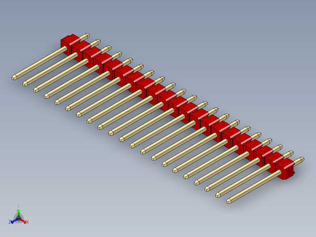 彩色公头100mil（2.54mm）系列-DS1021_red_1x21p_100mil_Type5_rev1.0正等轴测图