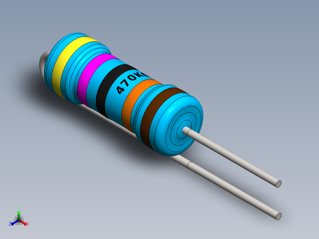 电容器 二极管 电阻器-Resistor Vertical 470K Ohm 1W正等轴测图