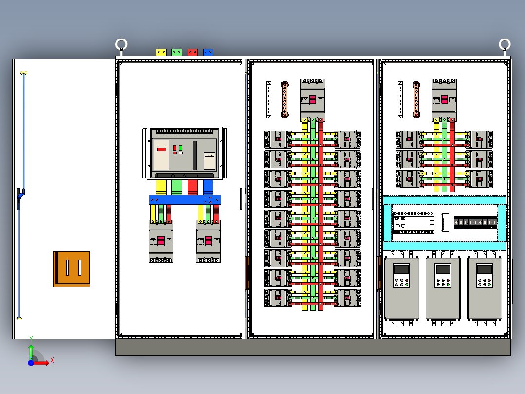 三柜组装万能断路器630A竖装plc软启动控制柜 55381前视图