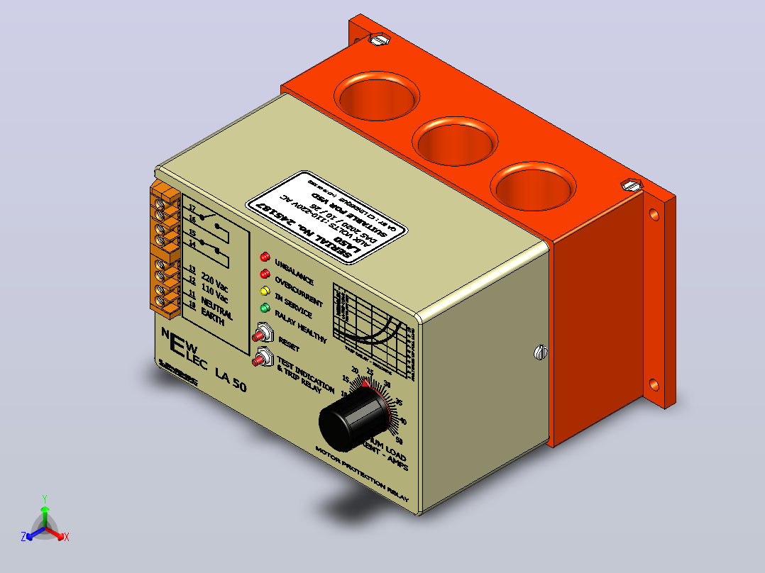 新ELEC LA50序列号245187(电机保护继电器)正等轴测图
