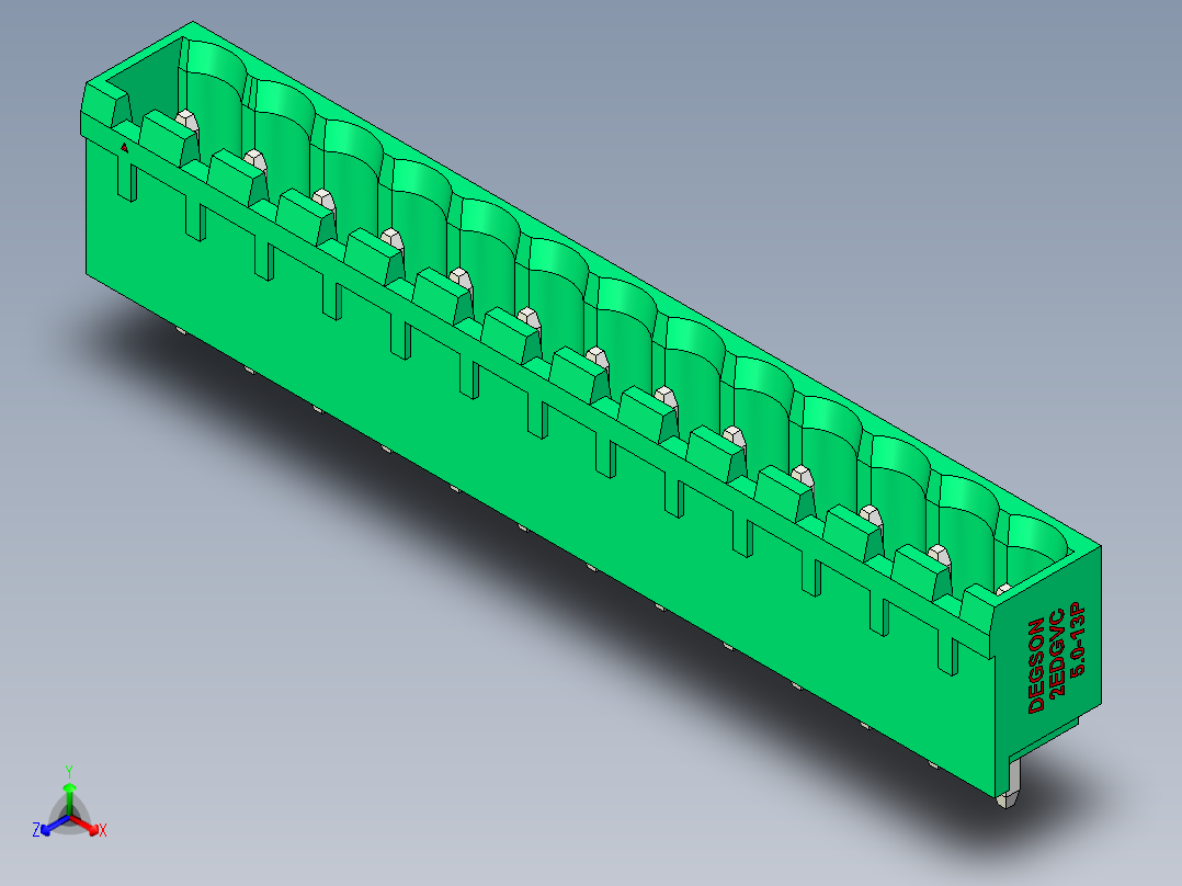DEGSON 2EDG 系列 5.0mm 可插拔接线端子组-2EDGVC-5.0-13P-14-00AH正等轴测图