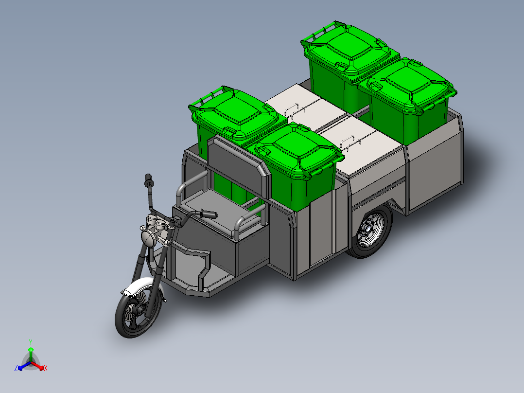 垃圾三轮车正等轴测图