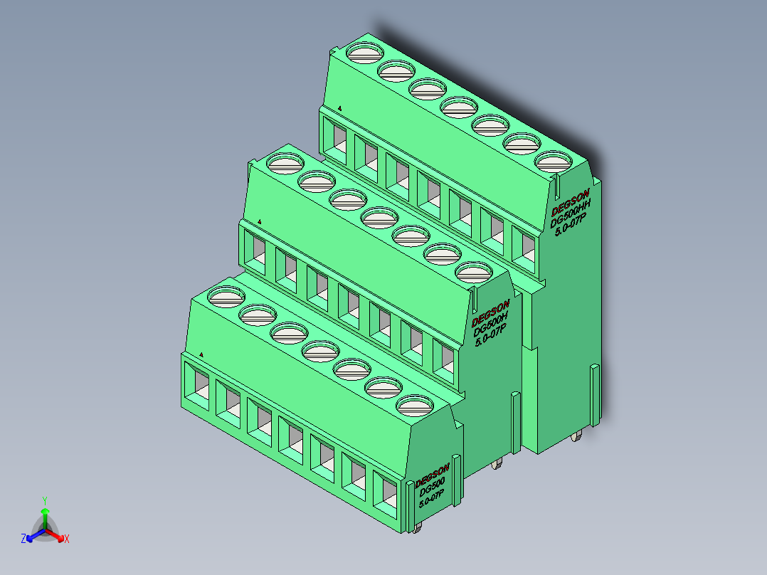 DEGSON DG500 系列 5.05.087.62mm 接线端子-DG500A3-5.0-21P-14-00AH正等轴测图