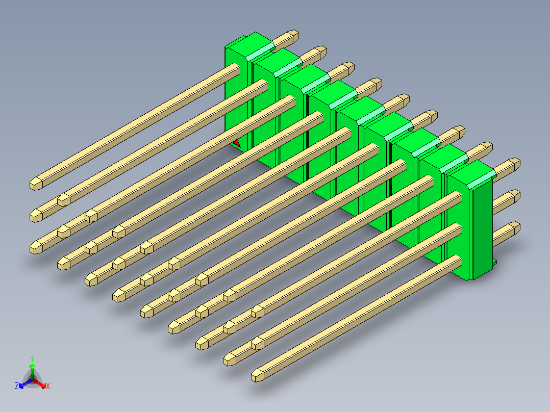 彩色公头100mil（2.54mm）系列-DS1021_green_3x09p_100mil_Type19_rev1.0主视图