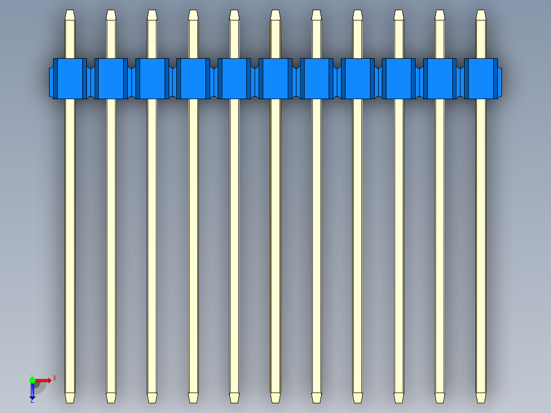 彩色公头100mil（2.54mm）系列-DS1021_blue_3x11p_100mil_Type19_rev1.0俯视图