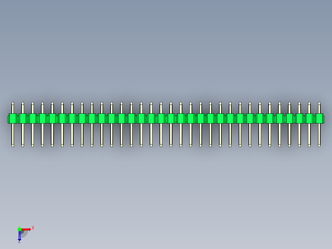彩色公头100mil（2.54mm）系列-DS1021_green_2x32p_100mil_Type1_rev1.0俯视图