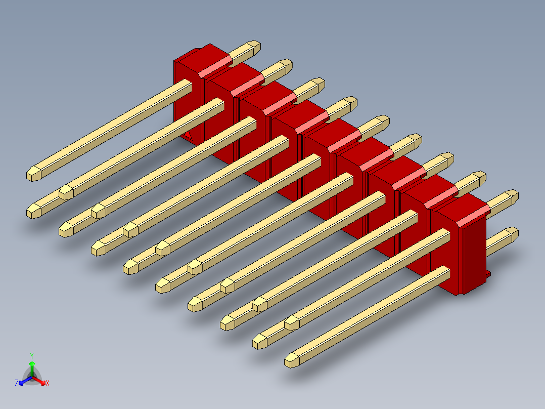 彩色公头100mil（2.54mm）系列-DS1021_red_2x09p_100mil_Type5_rev1.0主视图