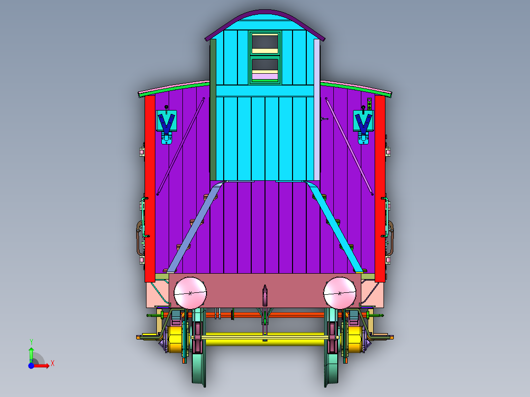 有轨铁路木制运载货车前视图