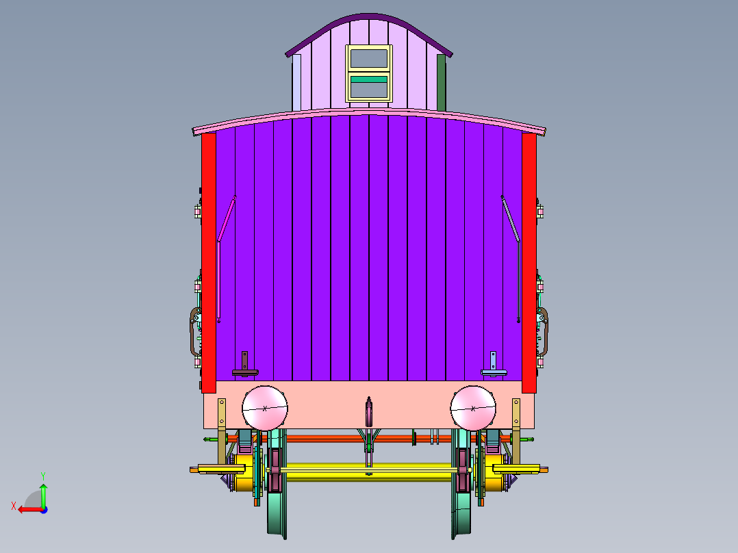有轨铁路木制运载货车后视图